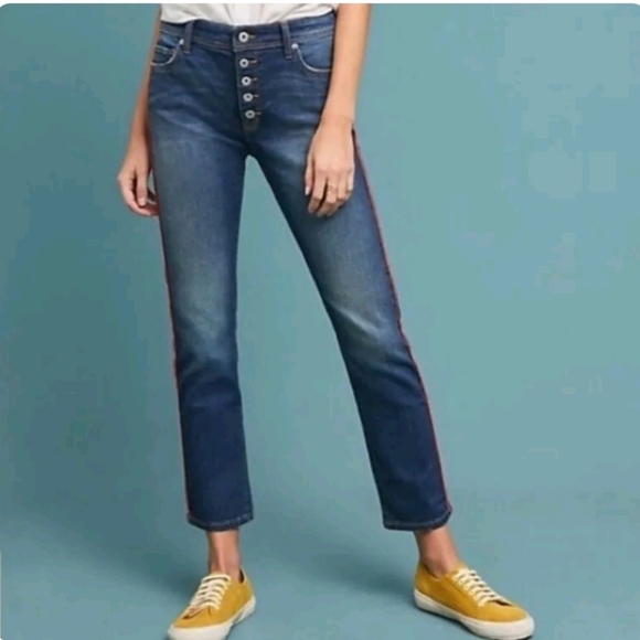 Pilcro and the Letterpress Red Stripe Relaxed Straight Jeans 28 - Picture 2 of 9